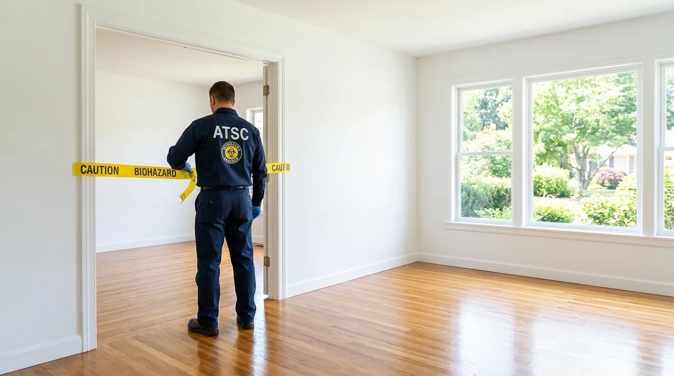 Certified biohazard cleanup crew performing Decomposition Cleanup in Harvey